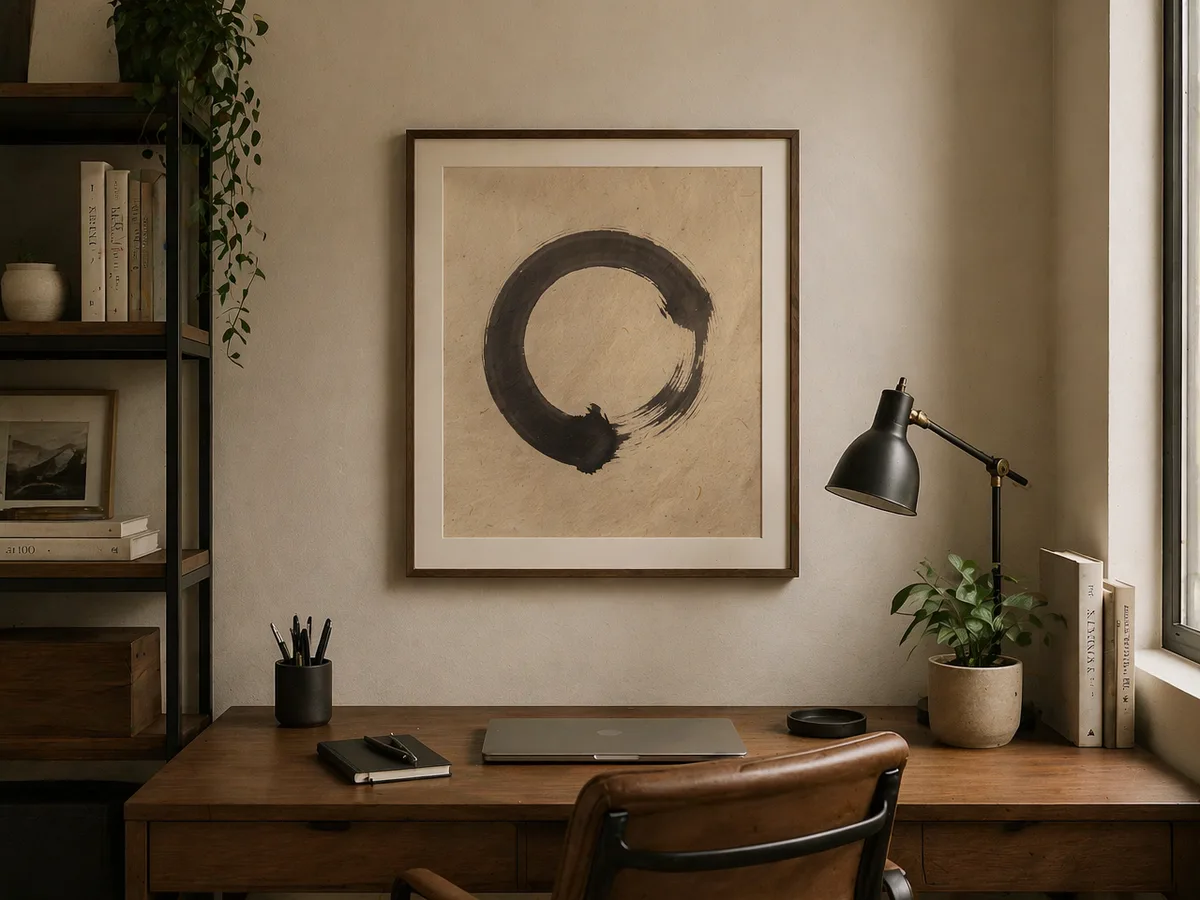 Close-up of the black circle on the Enso Zen Circle Wall Art