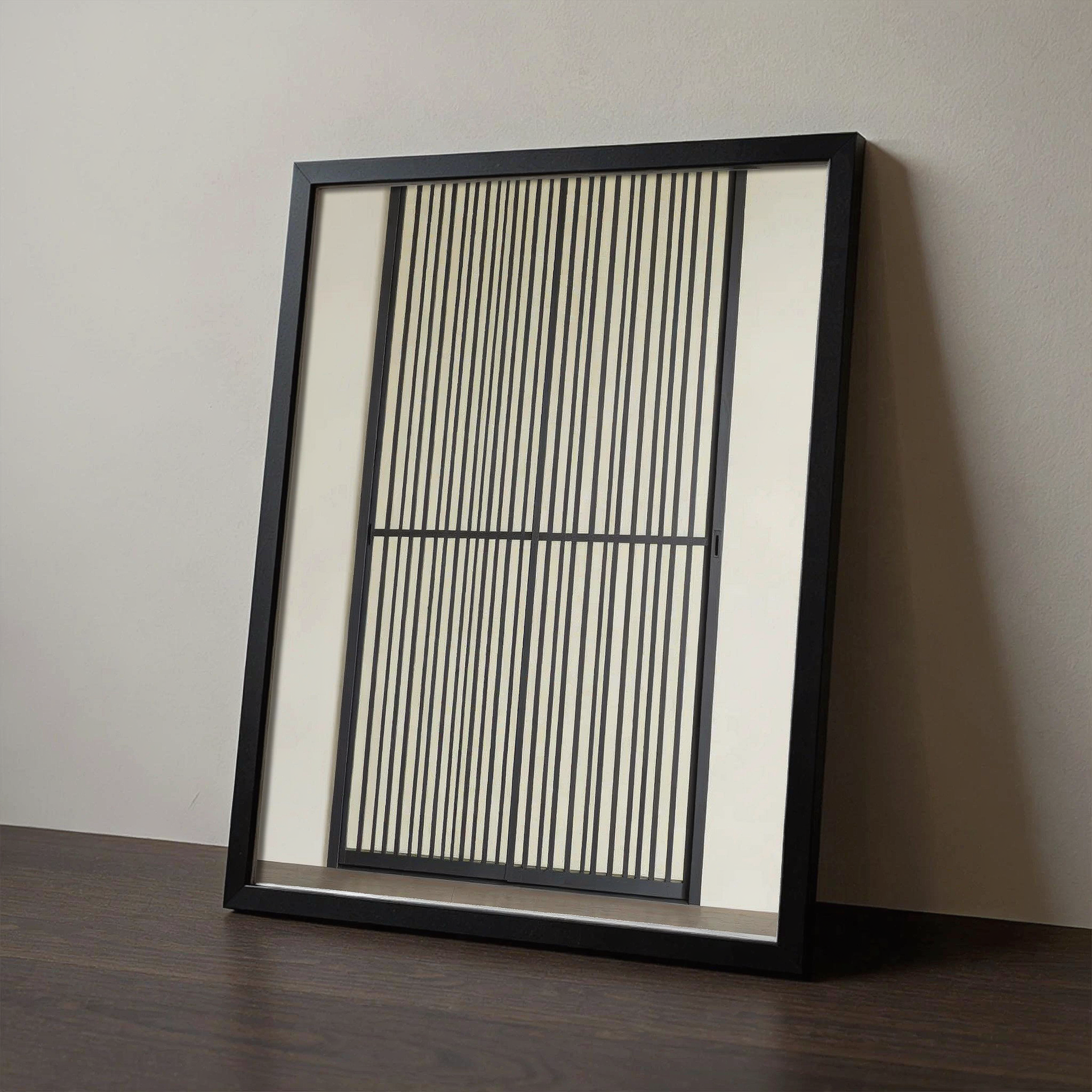 Close-up of modern minimalist vertical slats wall art
