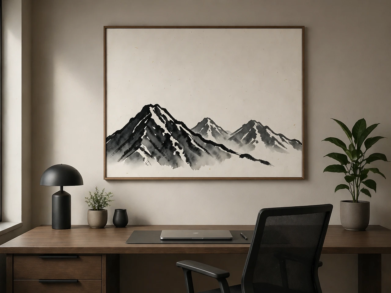 Size guide for the mountain range ink wash art